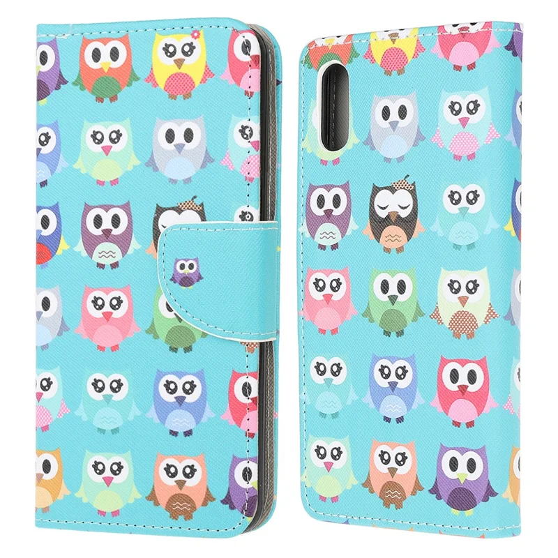 3D-afdruk met patroon van gekruiste textuur lederen portemonnee standhoes voor Samsung Galaxy Xcover 5 - Schattige uiltjes