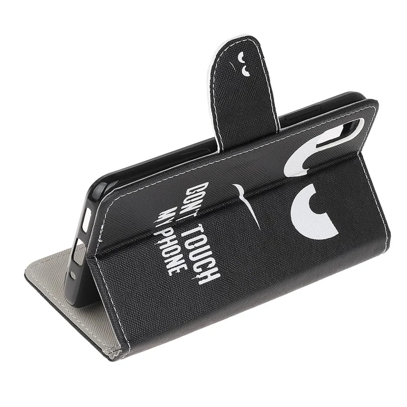 3D Pattern Printing Cross Texture Leather Wallet Stand Case Shell for Samsung Galaxy Xcover 5 - Don't Touch My Phone