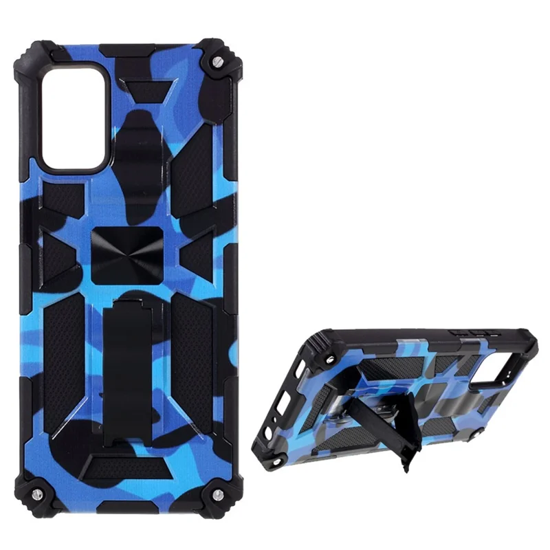 Coque de protection amovible 2 en 1 avec motif camouflage et feuille magnétique pour Samsung Galaxy A02s (166,5 mm) - Bleu