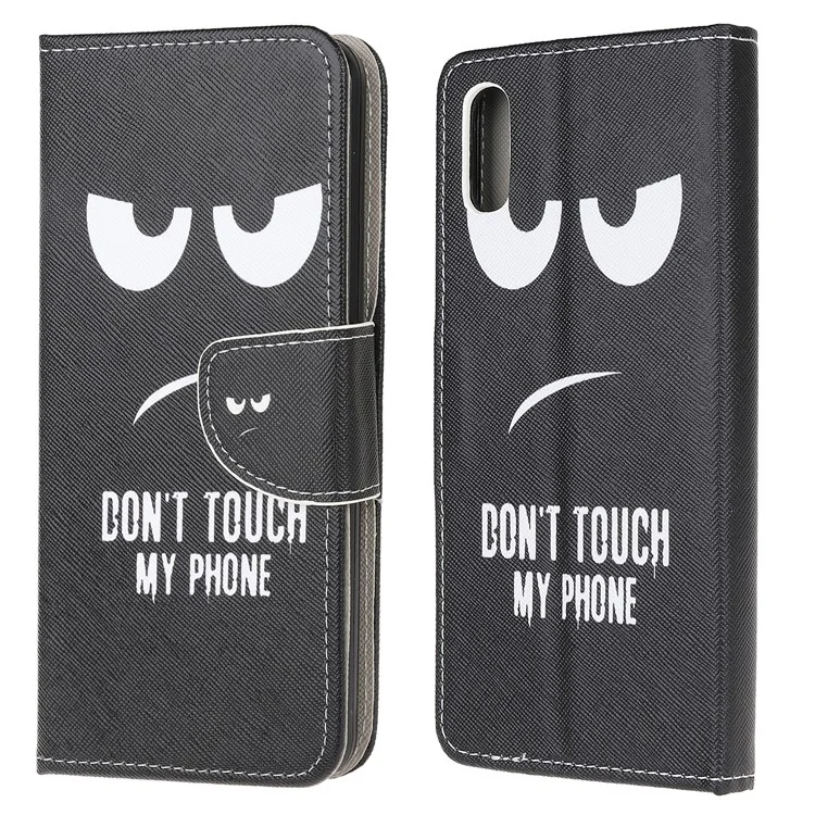 Pattern Printing Wallet Cross Texture Leather Case for Samsung Galaxy M02 / A02 (EU Version) - Don't Touch My Cell Phone