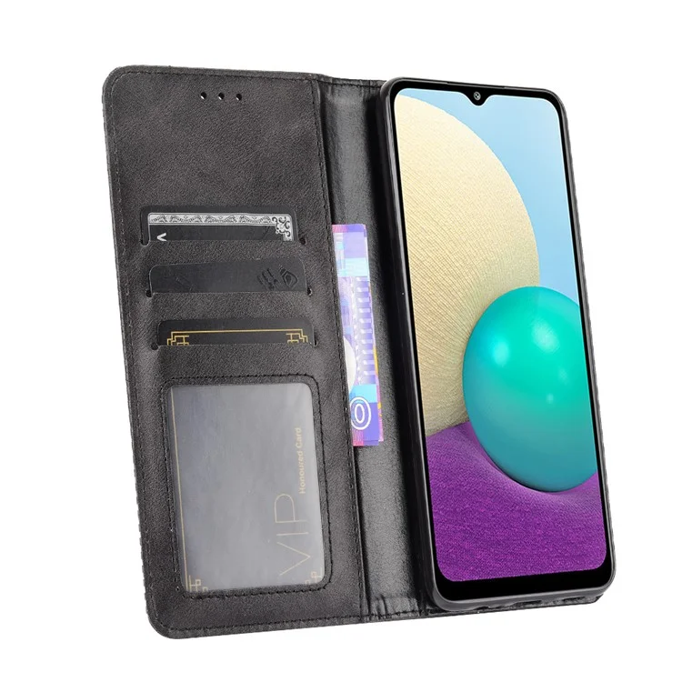 Магнитный винтажный чехол-бумажник для телефона с подставкой из кожи для Samsung Galaxy M02 / Galaxy A02 - Черный