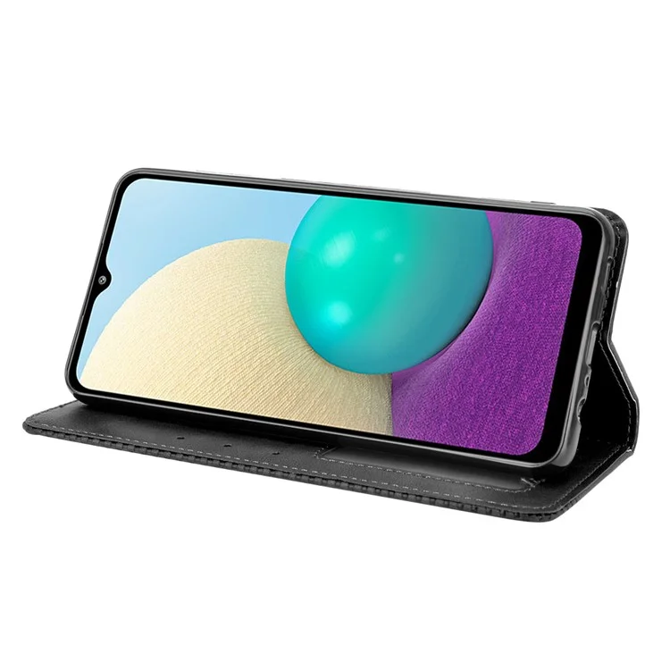 Магнитный винтажный чехол-бумажник для телефона с подставкой из кожи для Samsung Galaxy M02 / Galaxy A02 - Черный