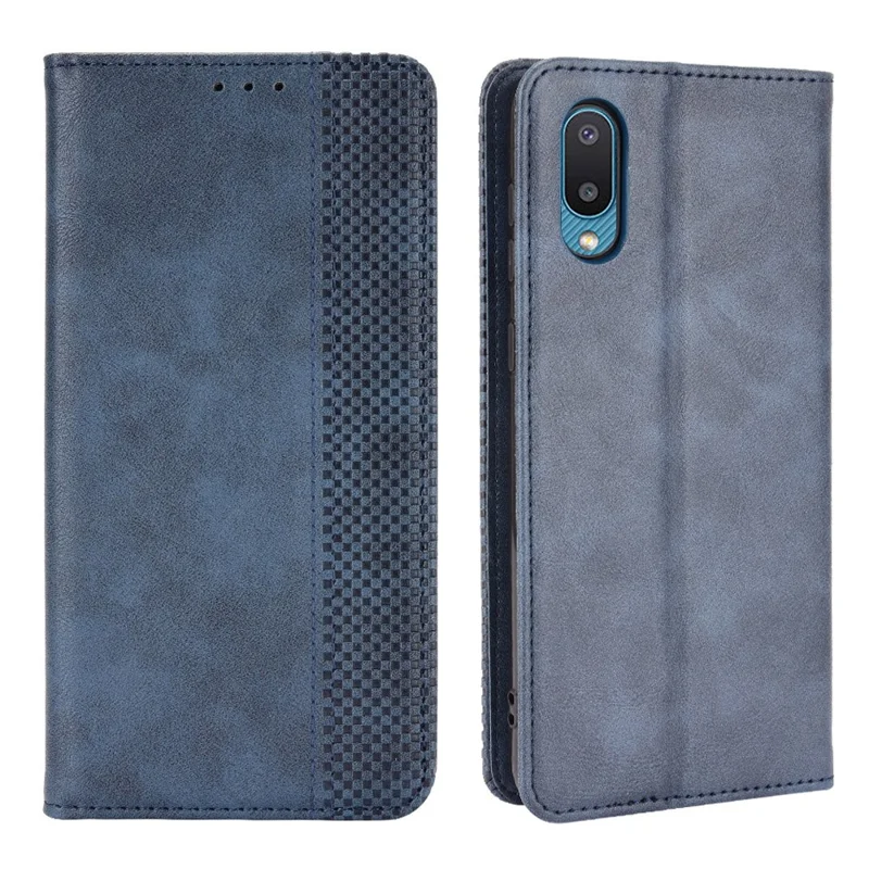 Magnetic Vintage Style Phone Case Wallet Stand Leather Cover for Samsung Galaxy M02 / Galaxy A02 - Blue