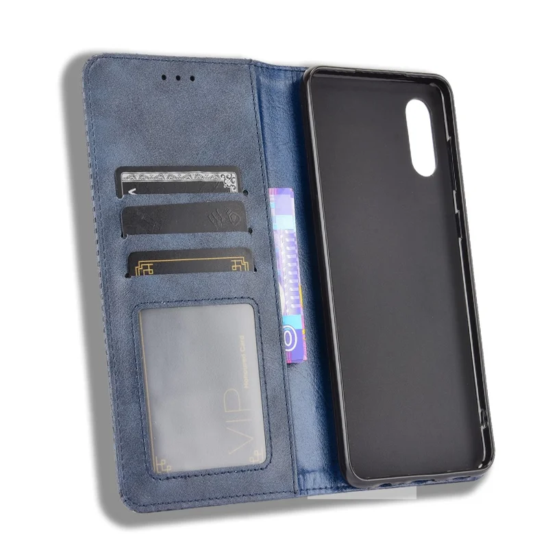 Magnetic Vintage Style Phone Case Wallet Stand Leather Cover for Samsung Galaxy M02 / Galaxy A02 - Blue