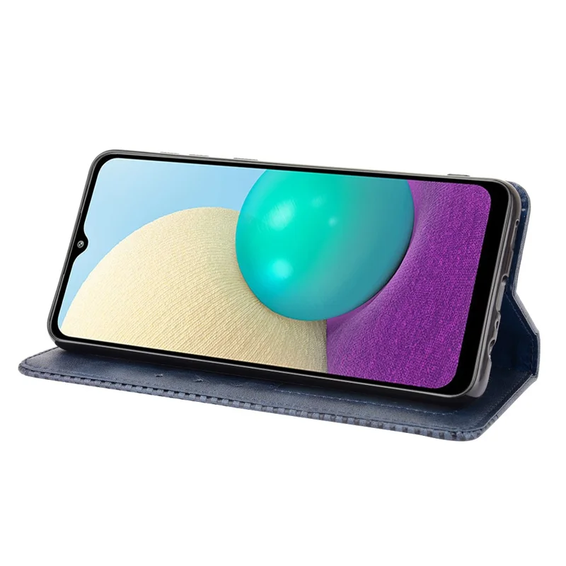 Magnetic Vintage Style Phone Case Wallet Stand Leather Cover for Samsung Galaxy M02 / Galaxy A02 - Blue