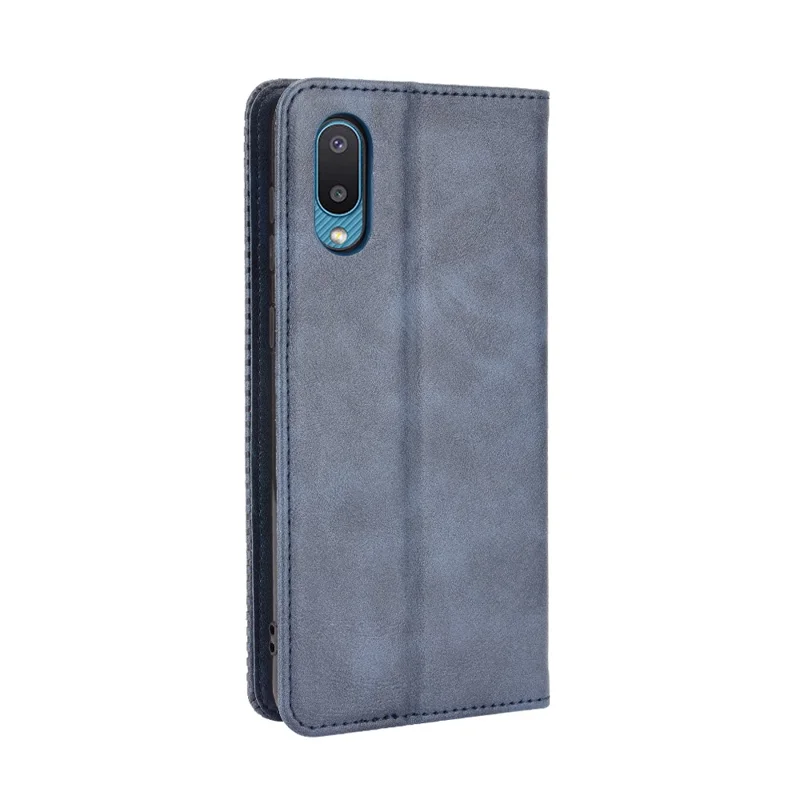 Magnetic Vintage Style Phone Case Wallet Stand Leather Cover for Samsung Galaxy M02 / Galaxy A02 - Blue