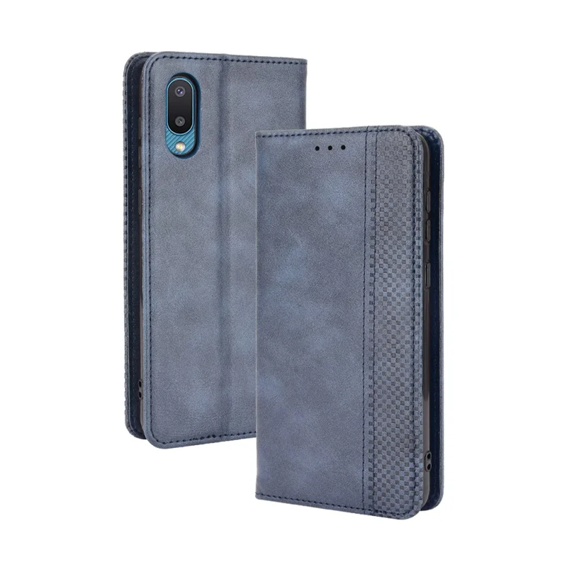 Magnetic Vintage Style Phone Case Wallet Stand Leather Cover for Samsung Galaxy M02 / Galaxy A02 - Blue