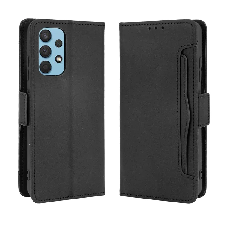 Custodia protettiva in pelle per portafoglio con più slot per schede per Samsung Galaxy A32 4G (versione UE) - Nero