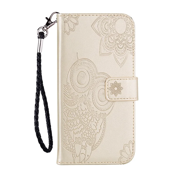 Imprint Owl Flower Leather Wallet Stand Phone Case for Samsung Galaxy M02 / Galaxy A02 - Gold