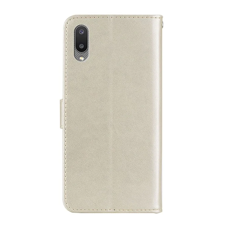 Imprint Owl Flower Leather Wallet Stand Phone Case for Samsung Galaxy M02 / Galaxy A02 - Gold