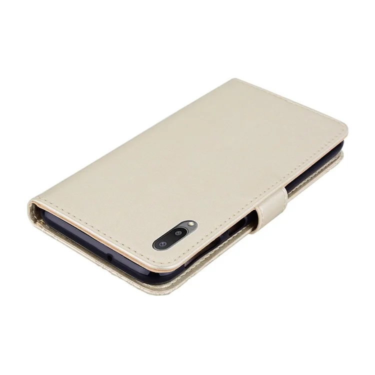 Imprint Owl Flower Leather Wallet Stand Phone Case for Samsung Galaxy M02 / Galaxy A02 - Gold