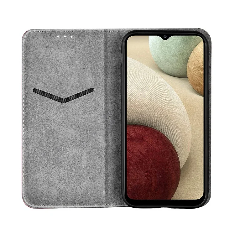 Color Splicing Business Style Card Holder Leather Protector for Samsung Galaxy A12 Stand Case - Red
