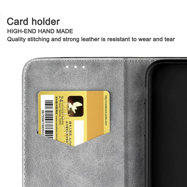 Color Splicing Business Style Card Holder Leather Protector for Samsung Galaxy A12 Stand Case - Red
