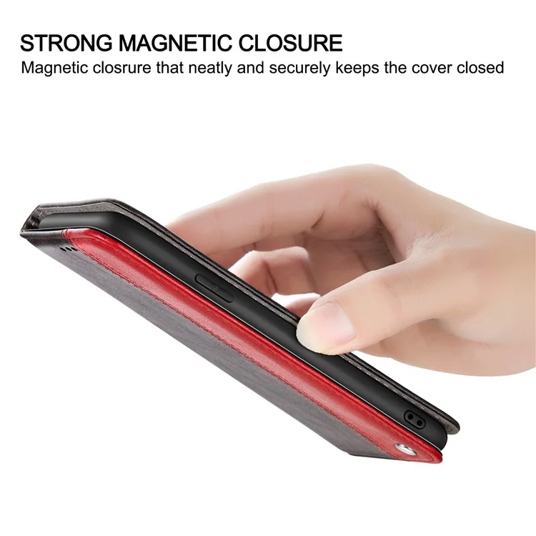 Color Splicing Business Style Card Holder Leather Protector for Samsung Galaxy A12 Stand Case - Red