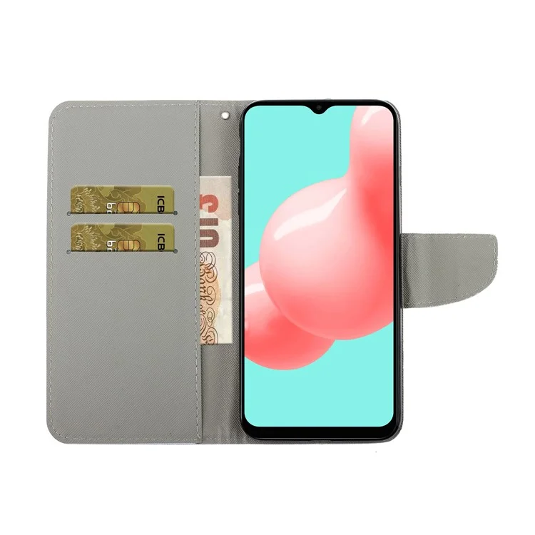 Pattern Printing Design PU Leather Phone Stand Case with Wallet and Strap for Samsung Galaxy A32 5G/M32 5G - Skull and Fire