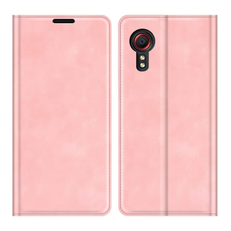 Étui de protection en cuir avec rabat à fermeture magnétique auto-absorbante, avec porte-cartes et support pour Samsung Galaxy Xcover 5/Xcover 5S - Rose
