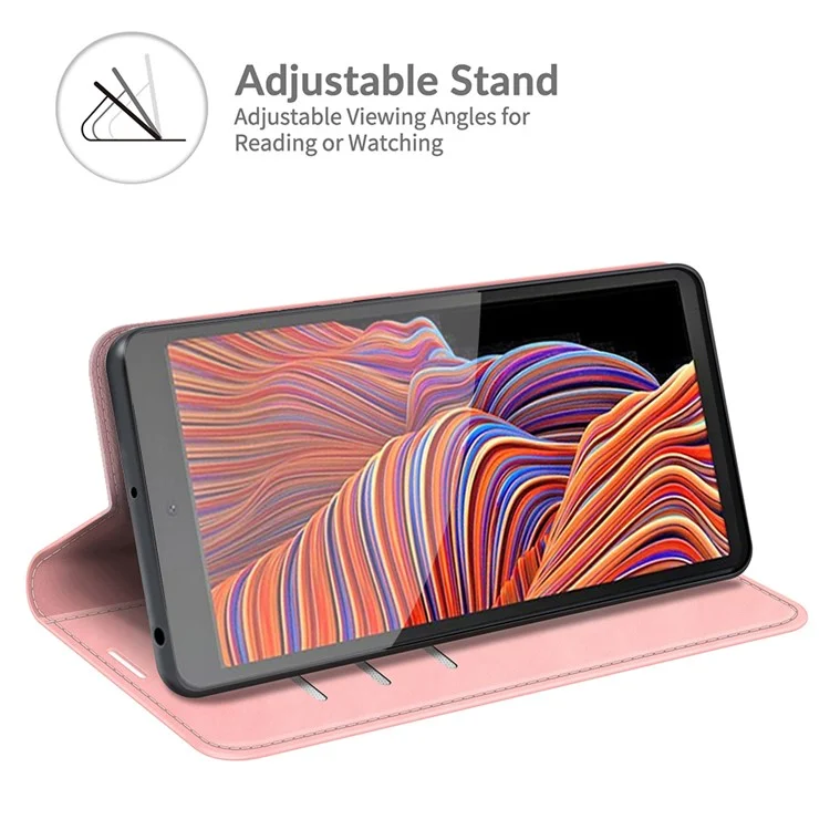 Étui de protection en cuir avec rabat à fermeture magnétique auto-absorbante, avec porte-cartes et support pour Samsung Galaxy Xcover 5/Xcover 5S - Rose