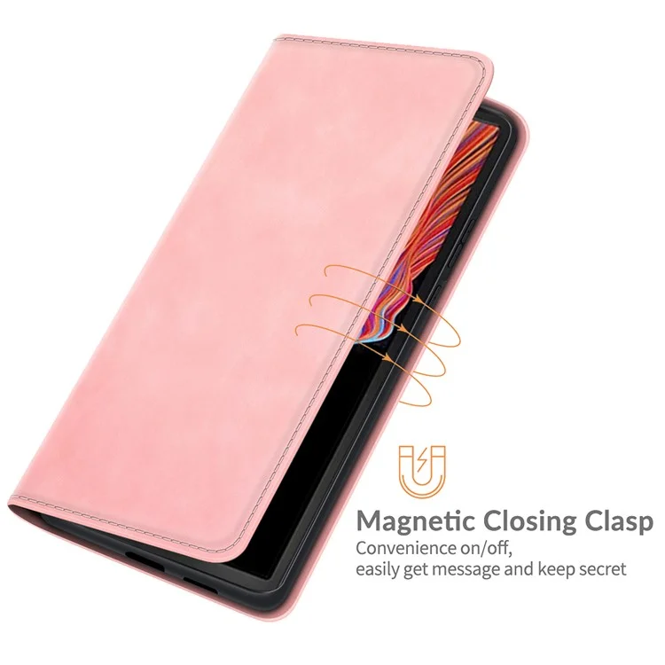 Étui de protection en cuir avec rabat à fermeture magnétique auto-absorbante, avec porte-cartes et support pour Samsung Galaxy Xcover 5/Xcover 5S - Rose