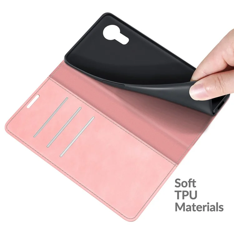 Étui de protection en cuir avec rabat à fermeture magnétique auto-absorbante, avec porte-cartes et support pour Samsung Galaxy Xcover 5/Xcover 5S - Rose