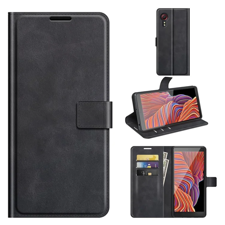 Cartera de diseño de cuero Soporte de teléfono para Samsung Galaxy Xcover 5/Xcover 5S - Negro