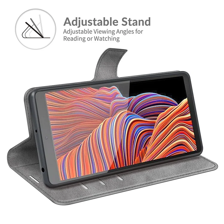 Wallet Design Leather Phone Stand Shell for Samsung Galaxy Xcover 5/Xcover 5S - Grey