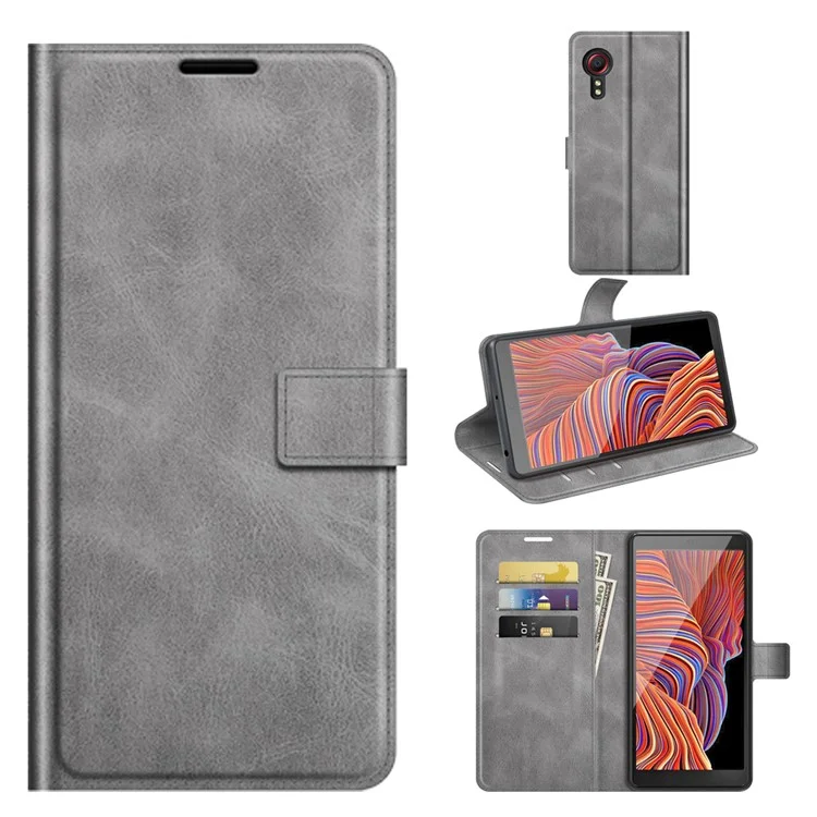 Wallet Design Leather Phone Stand Shell for Samsung Galaxy Xcover 5/Xcover 5S - Grey