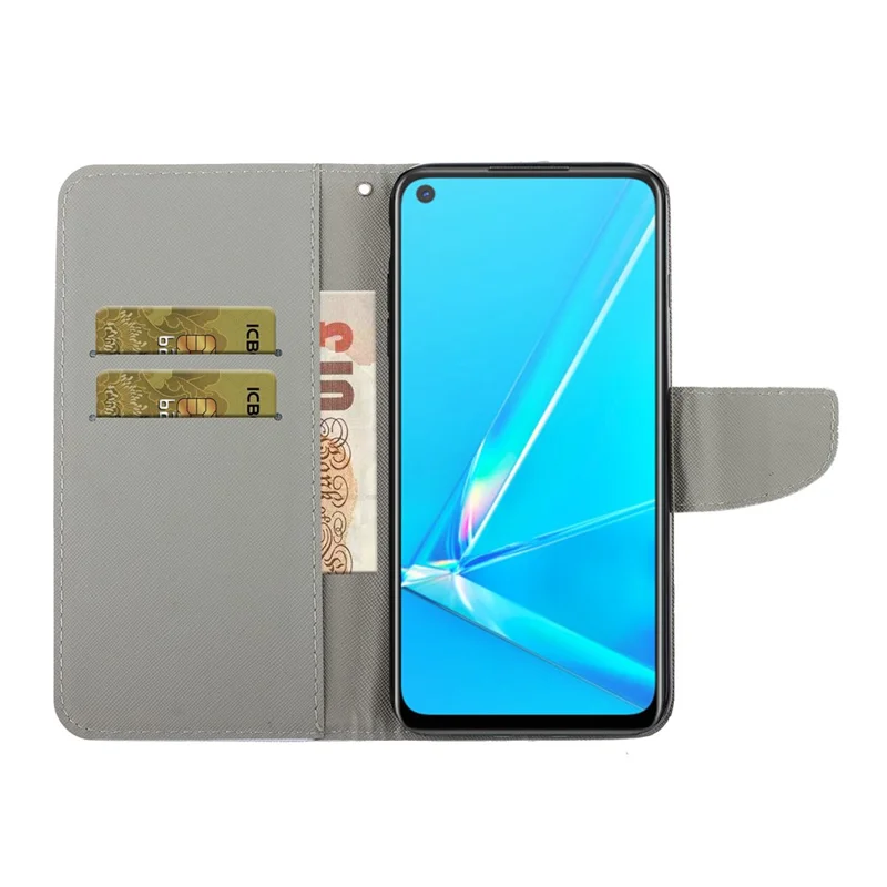 PU-læderet telefonstøtteetui med farverig tryk med mønster til Samsung Galaxy A72 4G/5G - Kat