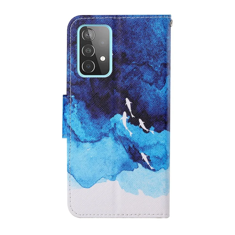 Pattern Printing Wallet Stand PU Leather Phone Cover Shell with Lanyard for Samsung Galaxy A52 4G/5G / A52s 5G - Fish
