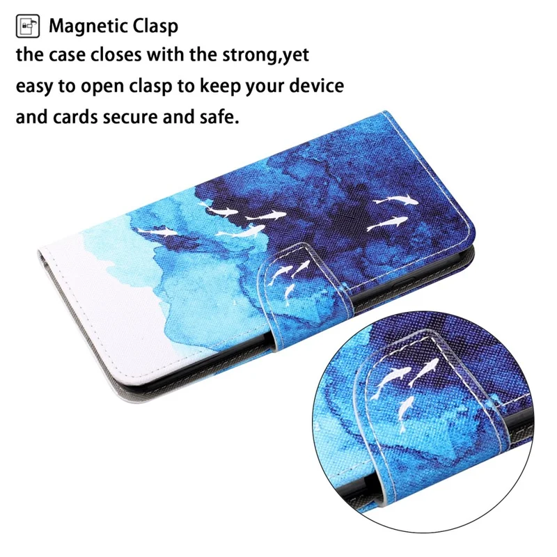 Pattern Printing Wallet Stand PU Leather Phone Cover Shell with Lanyard for Samsung Galaxy A52 4G/5G / A52s 5G - Fish