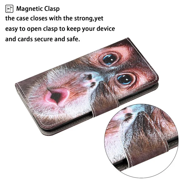 Colorful Pattern Printing PU Leather Phone Stand Case with Strap for Samsung Galaxy A12 - Monkey