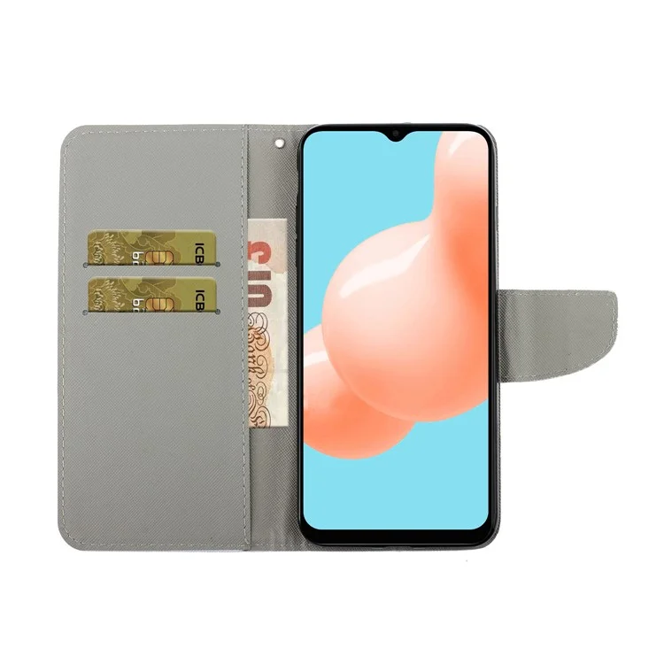 Motif Coloré Imprimer le Support de Téléphone en Cuir PU Avec Sangle Pour Samsung Galaxy A12 - Singe