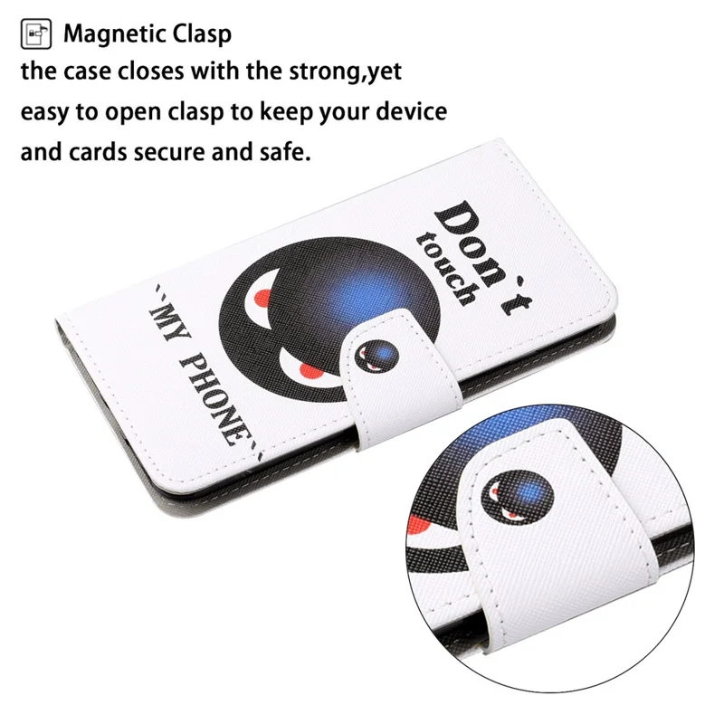 Colorful Pattern Printing PU Leather Phone Stand Case with Strap for Samsung Galaxy A12 - Don't Touch My Phone