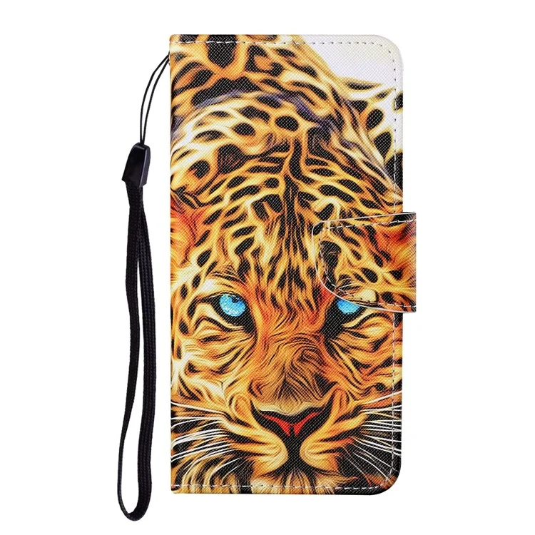 Colorful Pattern Printing PU Leather Phone Stand Case with Strap for Samsung Galaxy A12 - Leopard