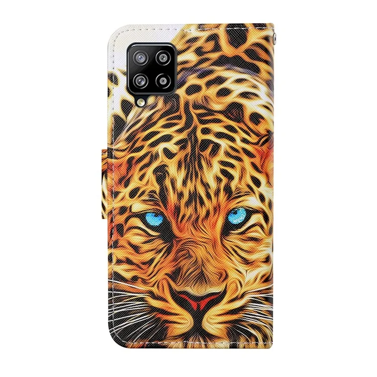 Colorful Pattern Printing PU Leather Phone Stand Case with Strap for Samsung Galaxy A12 - Leopard
