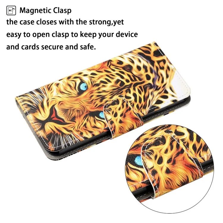 Colorful Pattern Printing PU Leather Phone Stand Case with Strap for Samsung Galaxy A12 - Leopard