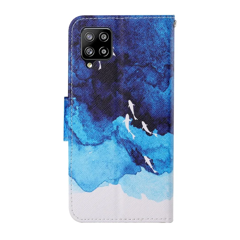 Colorful Pattern Printing PU Leather Phone Stand Case with Strap for Samsung Galaxy A12 - Sea