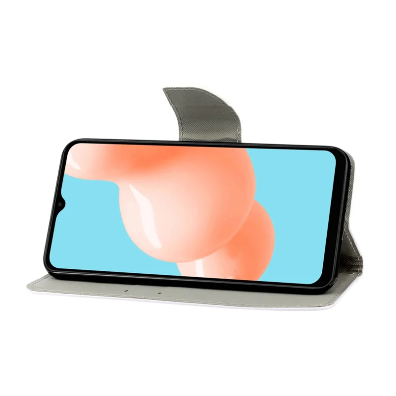 Colorful Pattern Printing PU Leather Phone Stand Case with Strap for Samsung Galaxy A12 - Cat