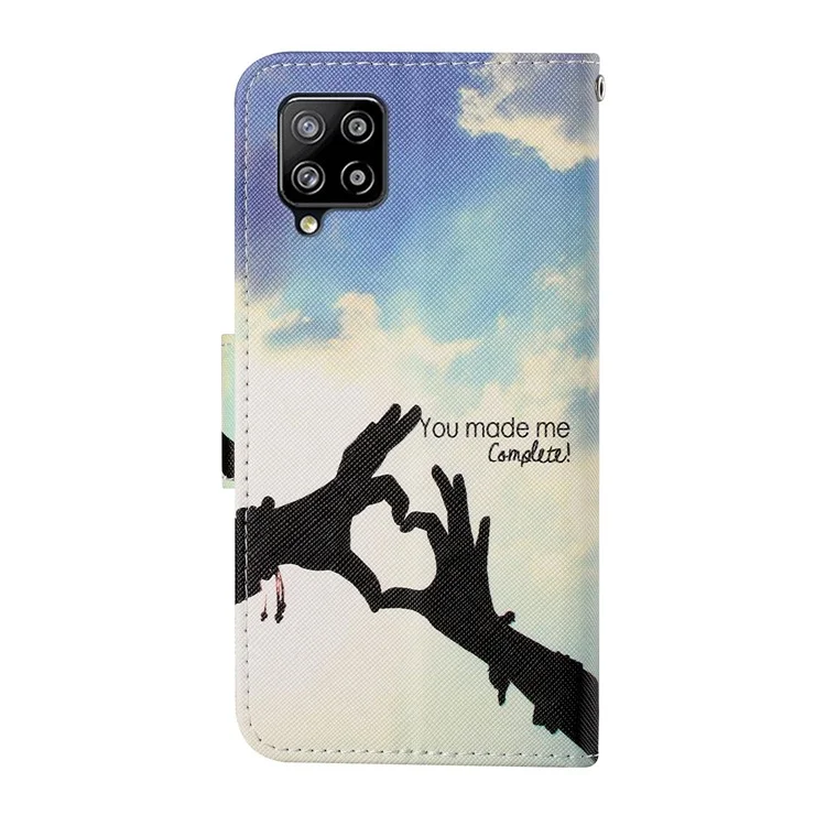 Buntes Musterdruck PU Leder Telefon Stand Hülle Mit Riemen Für Samsung Galaxy A12 - Herzform