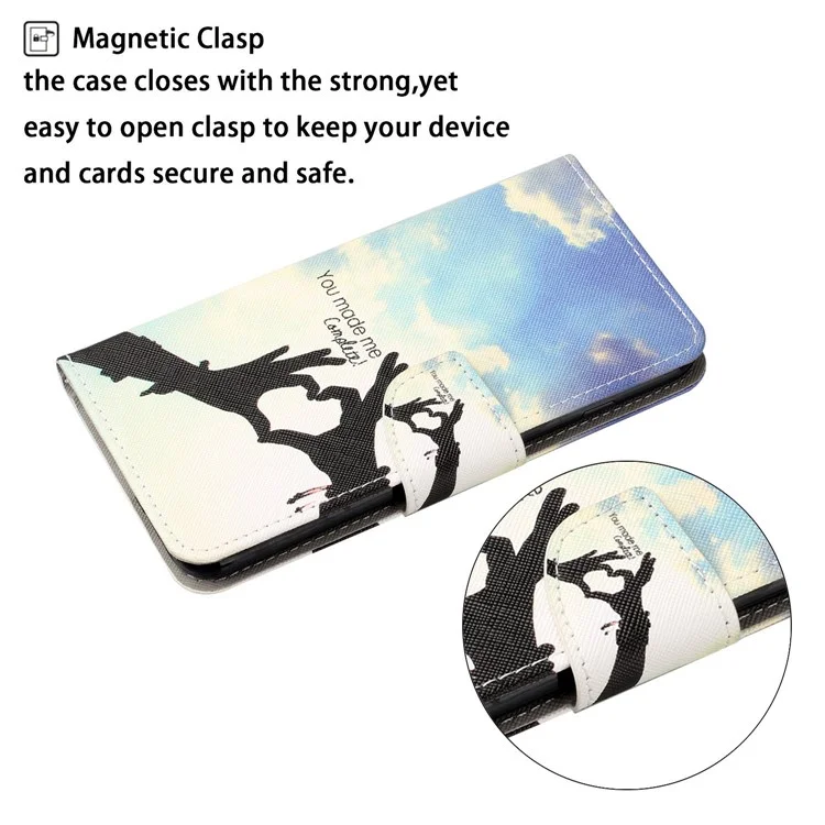 Buntes Musterdruck PU Leder Telefon Stand Hülle Mit Riemen Für Samsung Galaxy A12 - Herzform