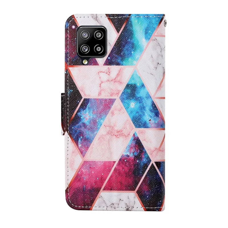 Colorful Pattern Printing PU Leather Phone Stand Case with Strap for Samsung Galaxy A12 - Nebula