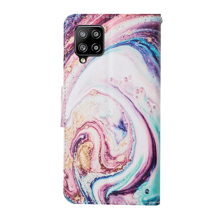 Buntes Musterdruck PU Leder Telefon Stand Hülle Mit Riemen Für Samsung Galaxy A12 - Welle