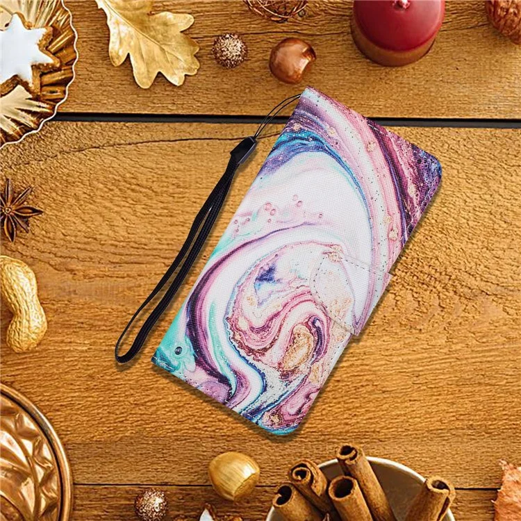 Stampa Colorato Per la Stampa PU Custodia Per Telefono Con Cinturino Per Samsung Galaxy A12 - Onda