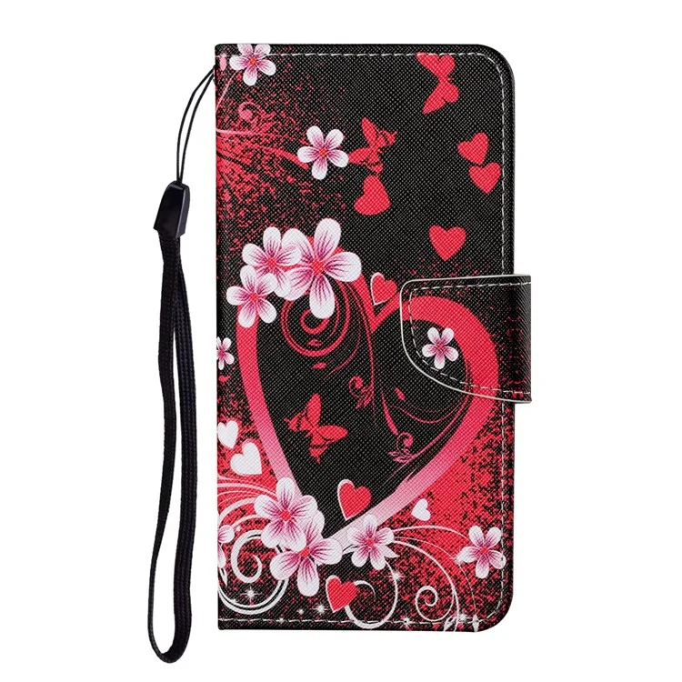 Colorful Pattern Printing Leather Case Stand Wallet Shell for Samsung Galaxy S21 Ultra 5G - Flower and Heart