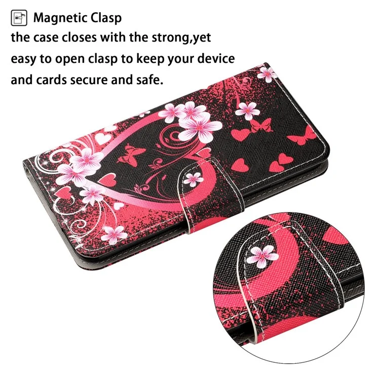 Colorful Pattern Printing Leather Case Stand Wallet Shell for Samsung Galaxy S21 Ultra 5G - Flower and Heart