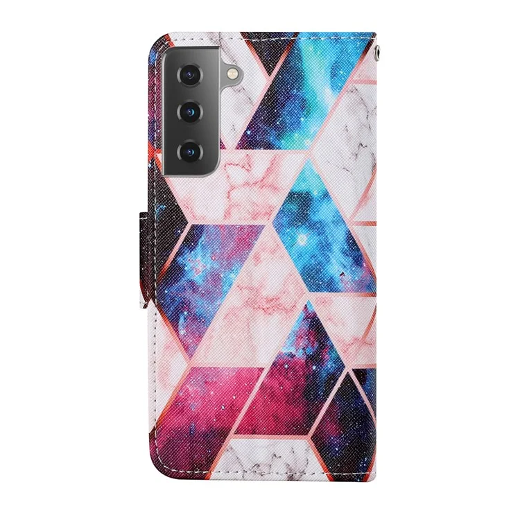 Colorful Pattern Printing PU Leather Case Stand Shell with Strap for Samsung Galaxy S21 5G/4G - Nebula