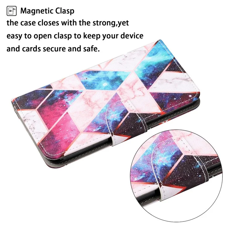Colorful Pattern Printing PU Leather Case Stand Shell with Strap for Samsung Galaxy S21 5G/4G - Nebula