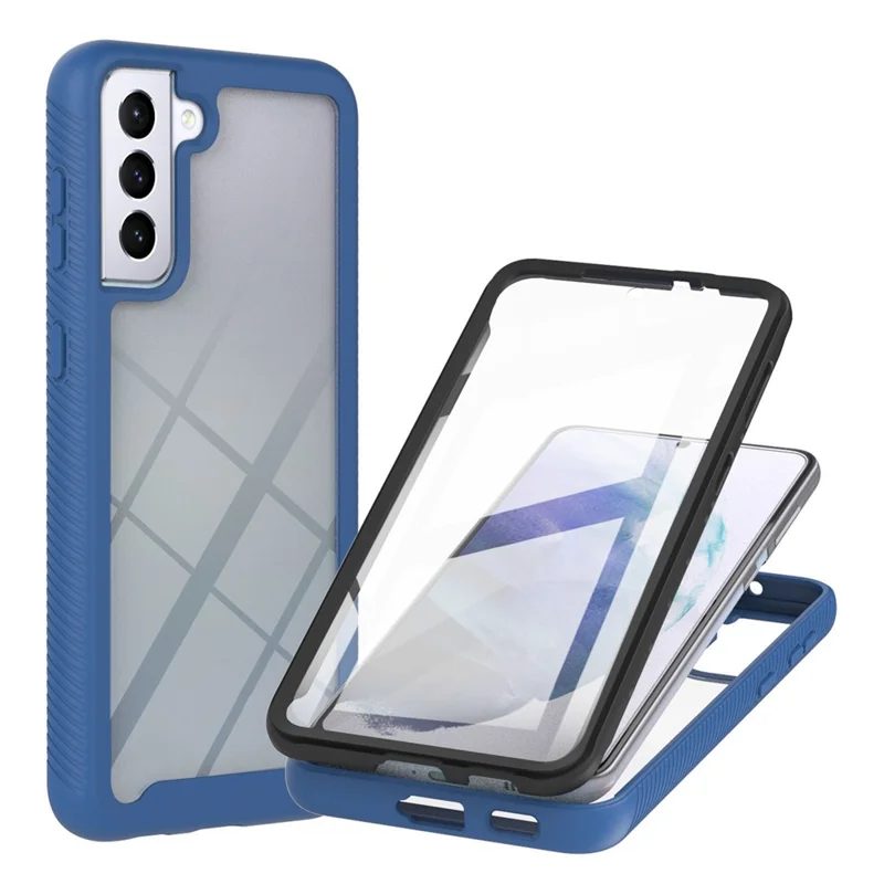 Full-Coverage Protection PC+TPU Combo Hybrid Case with PET Screen Protector for Samsung Galaxy S21 5G/4G - Blue/Black Frame