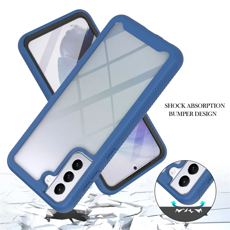 Full-Coverage Protection PC+TPU Combo Hybrid Case with PET Screen Protector for Samsung Galaxy S21 5G/4G - Blue/Black Frame