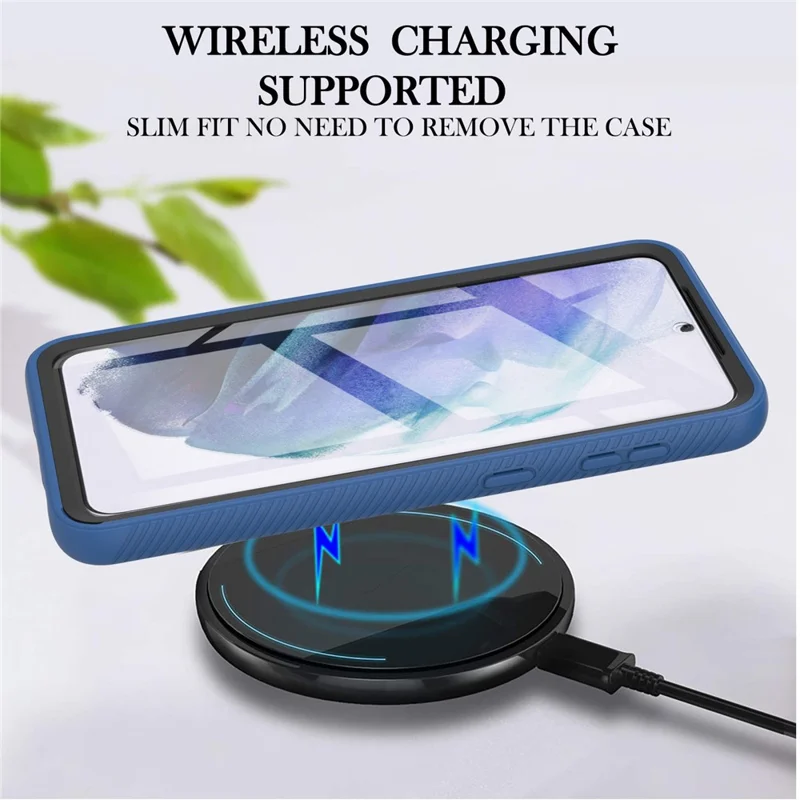 Full-Coverage Protection PC+TPU Combo Hybrid Case with PET Screen Protector for Samsung Galaxy S21 5G/4G - Blue/Black Frame
