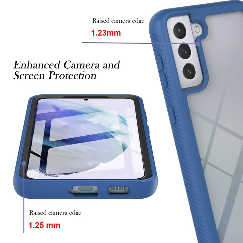 Full-Coverage Protection PC+TPU Combo Hybrid Case with PET Screen Protector for Samsung Galaxy S21 5G/4G - Blue/Black Frame